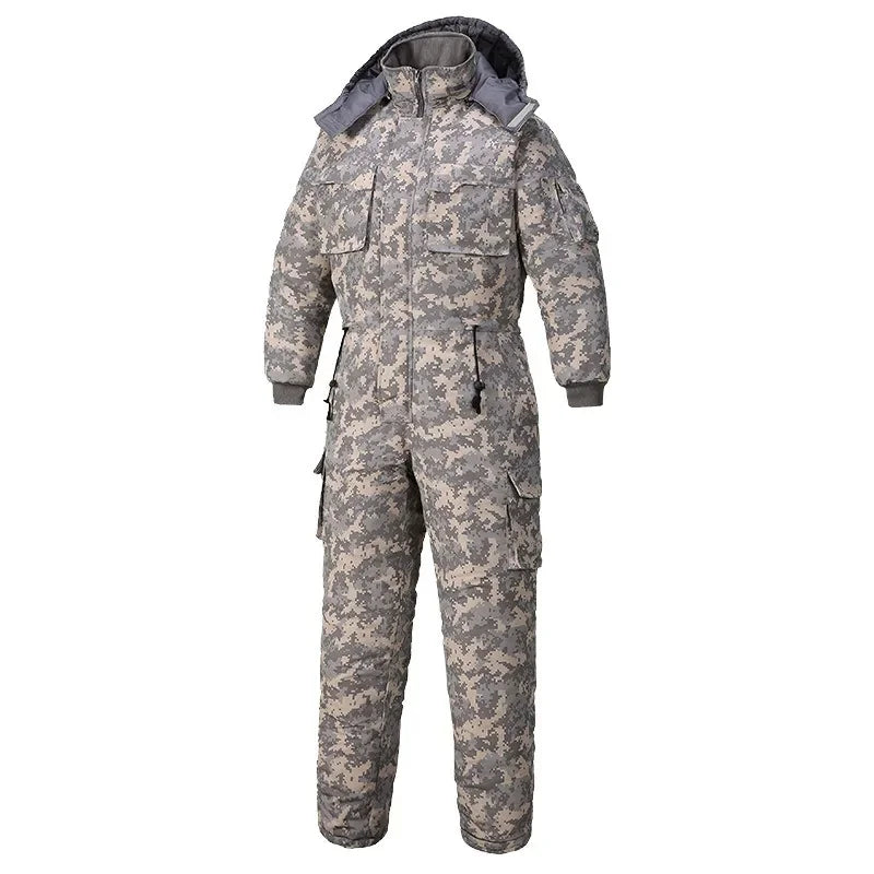 Men's Winter Waterproof Thickened Cotton Jumpsuit Clothing Camouflage Jacket Warm and Cold-proof Hooded Overalls 모터사이클 재킷