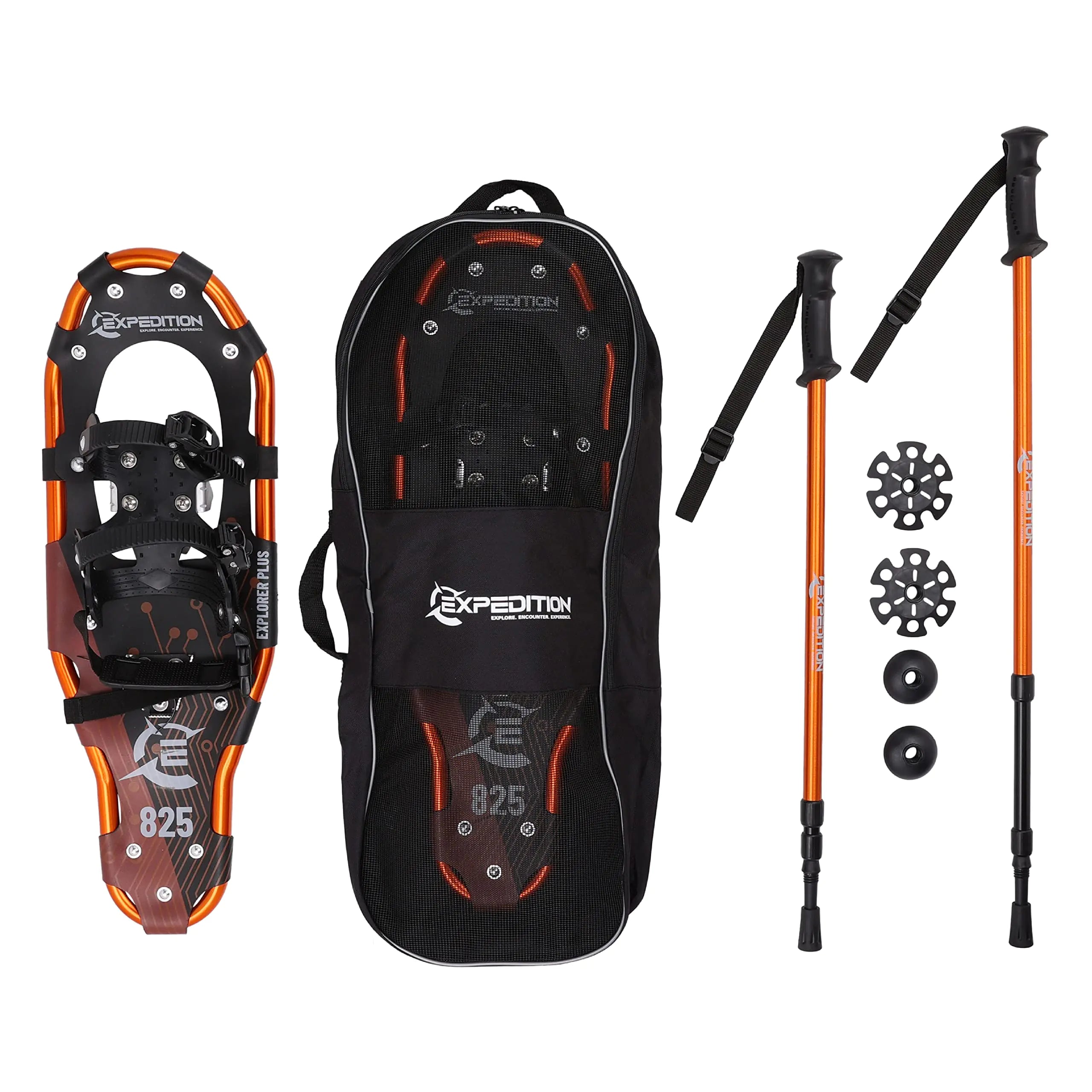 Lightweight Aluminum Frame Snowshoes with Dual Ratchet Bindings Nylon Heel Strap HDPE Decking Includes Heavy Duty Carry Bag Available in Adult and Kids Sizes