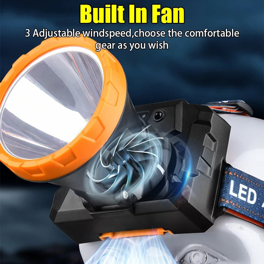 Rechargeable COB Induction Headlamp w/ fan,500LM Bright LED Flashlight, Floodlight  Light for Repairing Working Fishing Camping