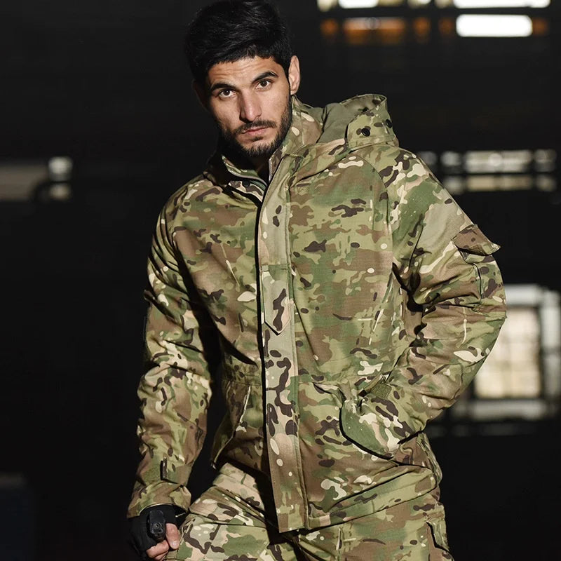 4XL G8 Windbreaker Tactical Jacket Men Winter Warm Hooded Coat Camouflage Fleece Clothes Outdoor Waterproof Hiking Heated Jacket