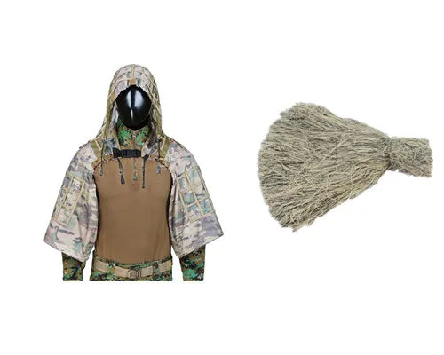 New Tactical CS Training Hunting Clothes With Yarn Sniper Camouflage Mesh Ghillie Suits Foundation Outdoor Shooting Jacket Sets