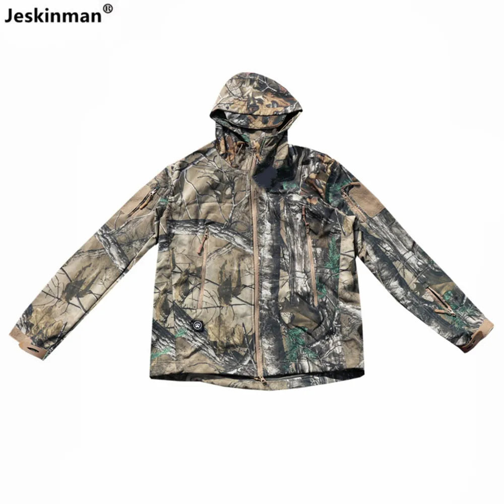 Keep-Warm Fleece Tactical Hiking Jacket Wind Waterproof Fishing Hoodie Bionic Camouflage Hunting Jacket Coat Sniper Clothes