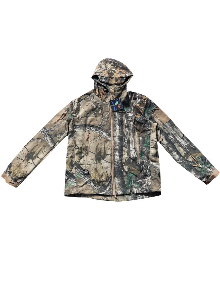 Keep-Warm Fleece Tactical Hiking Jacket Wind Waterproof Fishing Hoodie Bionic Camouflage Hunting Jacket Coat Sniper Clothes