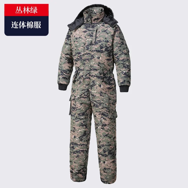 Men's Winter Waterproof Thickened Cotton Jumpsuit Clothing Camouflage Jacket Warm and Cold-proof Hooded Overalls 모터사이클 재킷