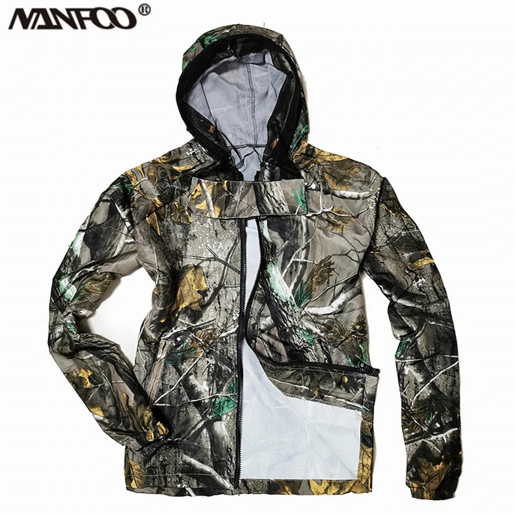 Summer Thin Soft Breathable Fishing Sun Protection Clothes Anti-Mosquito Fishing Hoodies Bionic Camouflage Sports Hunting Jacket