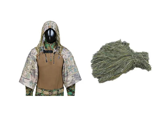 New Tactical CS Training Hunting Clothes With Yarn Sniper Camouflage Mesh Ghillie Suits Foundation Outdoor Shooting Jacket Sets