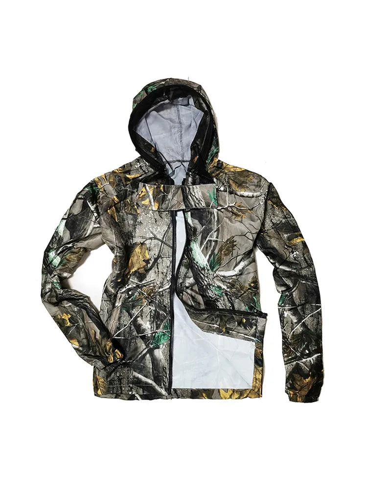Summer Thin Soft Breathable Fishing Sun Protection Clothes Anti-Mosquito Fishing Hoodies Bionic Camouflage Sports Hunting Jacket