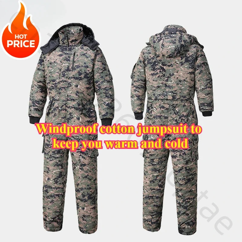 Men's Winter Waterproof Thickened Cotton Jumpsuit Clothing Camouflage Jacket Warm and Cold-proof Hooded Overalls 모터사이클 재킷