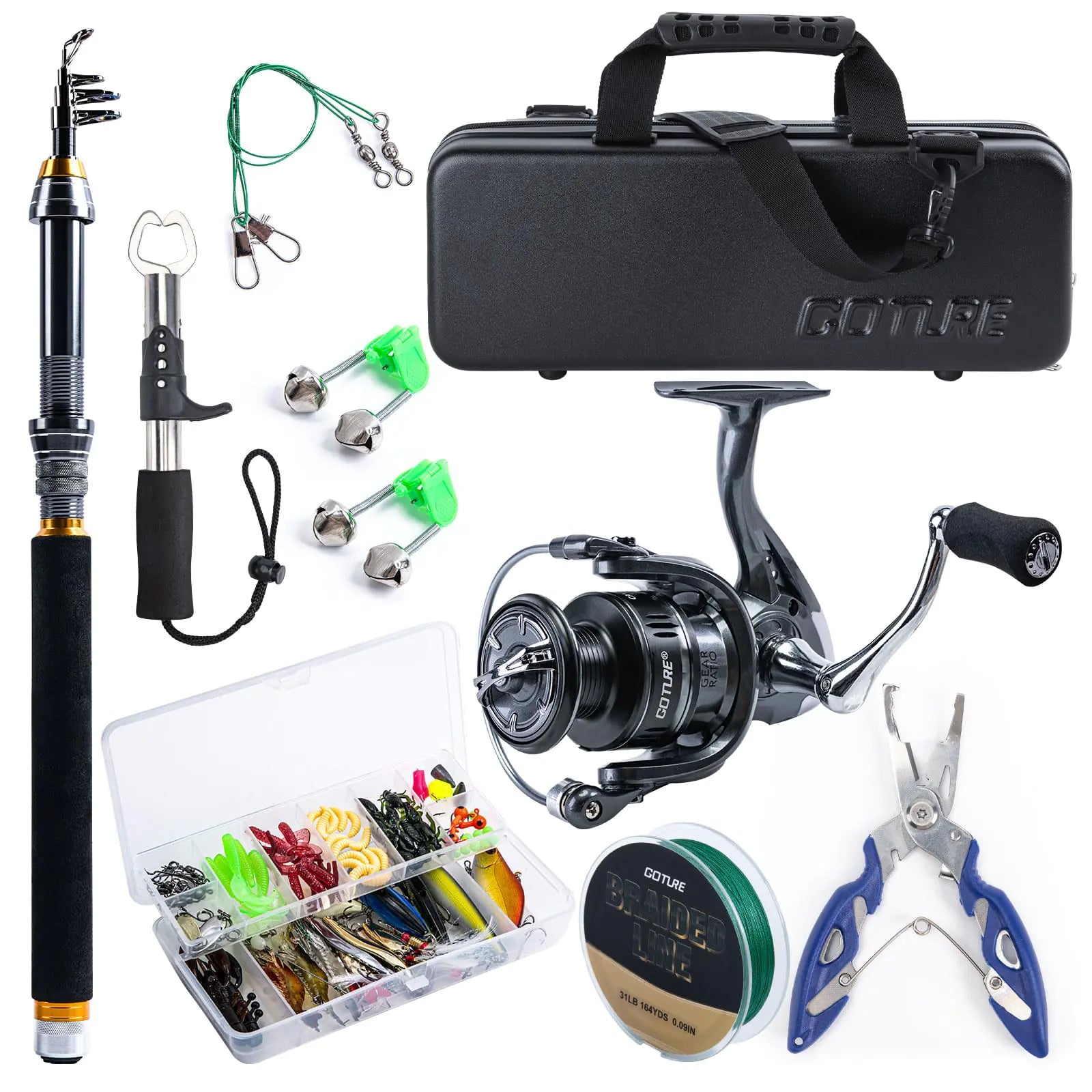 Goture Fishing Rod and Reel Combos-Telescopic Fishing Pole Spinning Reel Lures Set with ABS Hard Shell SuitcaseTelescopic Fishing Rod Fishing Kit for Starter Travel Saltwater Fishing Gifts for Men