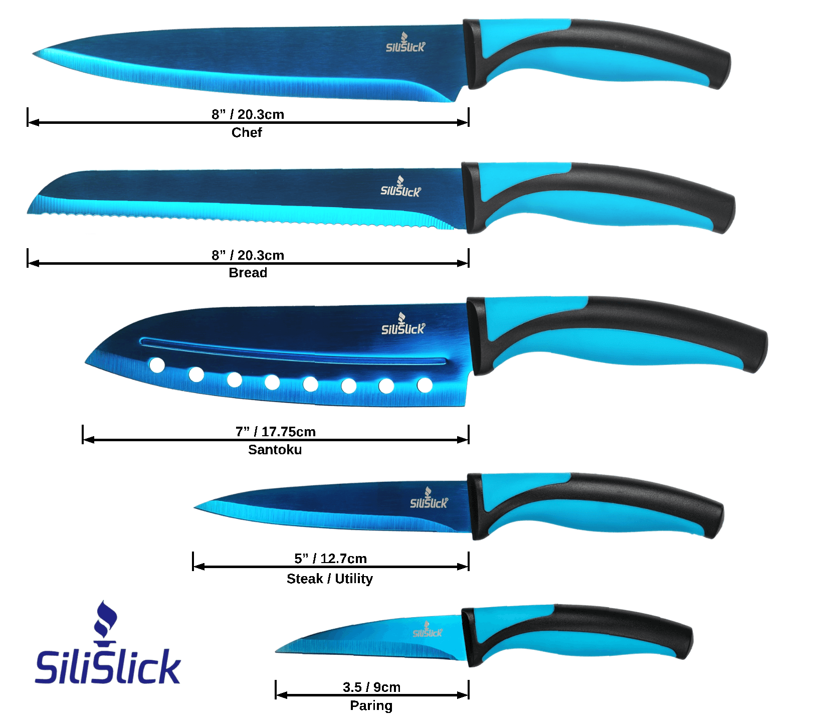 Kitchen Knife Set Kit & Black Magnetic Rack & sharpener