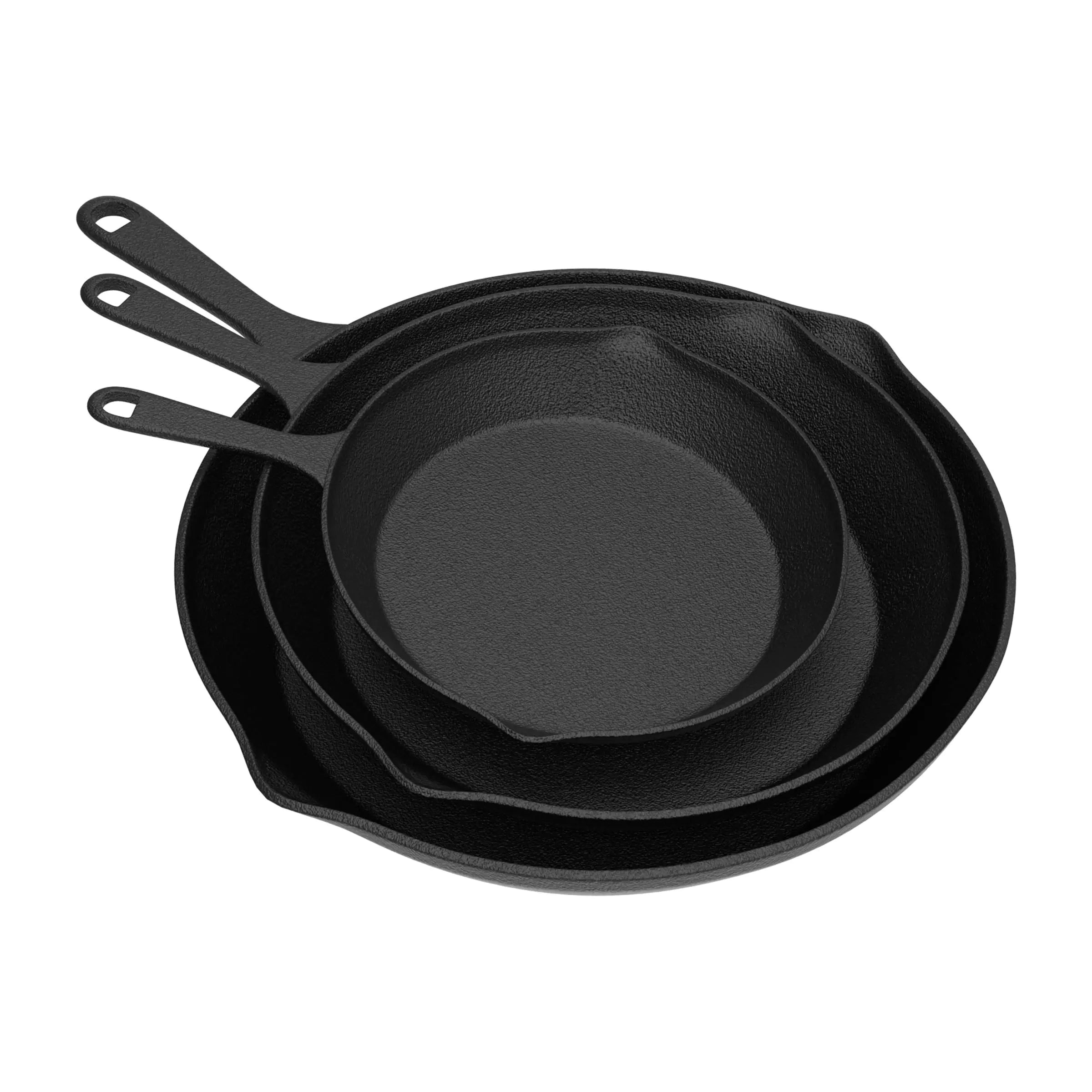 Frying Pans - Set of 3 Pre-Seasoned Cast Iron Skillets with 10-Inch 8-Inch and 6-Inch Sizes - Nonstick Camping Cookware by Home-Complete (Black)