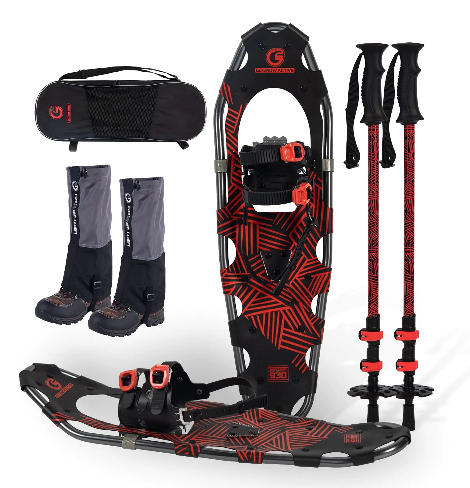 G2 30 Inches Light Weight Snowshoes for Women Men Youth Set with Trekking Poles Tote Bag GaitersSpecial Fast Ratchet Binding Red Available