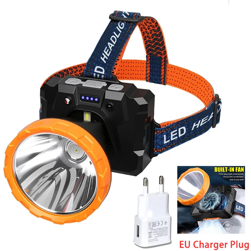 Rechargeable COB Induction Headlamp w/ fan,500LM Bright LED Flashlight, Floodlight  Light for Repairing Working Fishing Camping