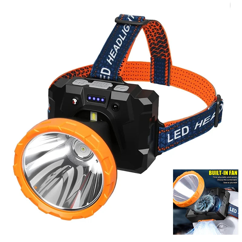 Rechargeable COB Induction Headlamp w/ fan,500LM Bright LED Flashlight, Floodlight  Light for Repairing Working Fishing Camping