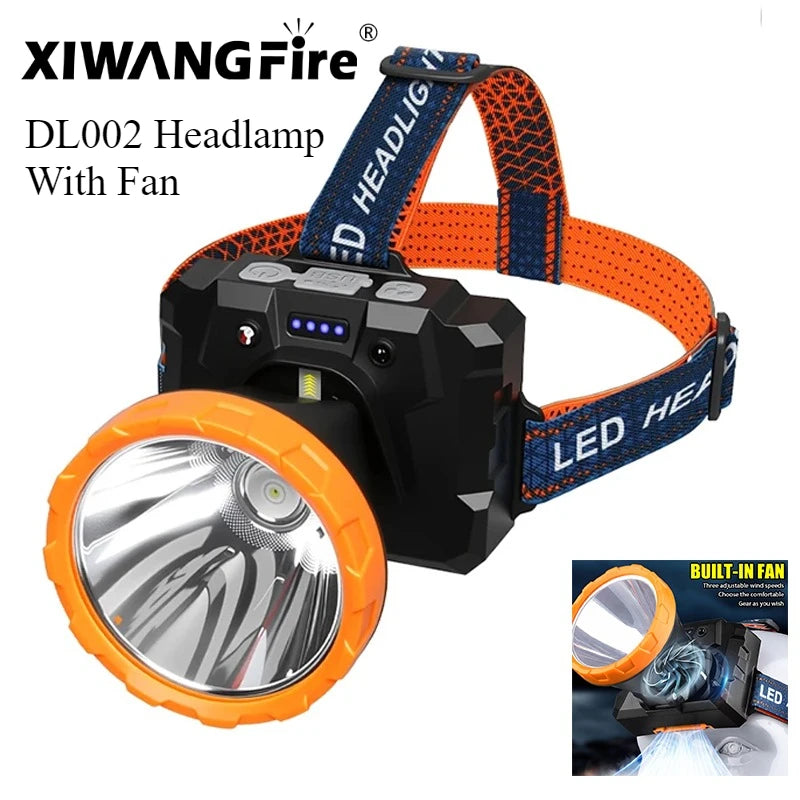 Rechargeable COB Induction Headlamp w/ fan,500LM Bright LED Flashlight, Floodlight  Light for Repairing Working Fishing Camping
