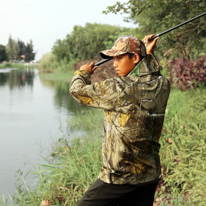 Summer Thin Soft Breathable Fishing Sun Protection Clothes Anti-Mosquito Fishing Hoodies Bionic Camouflage Sports Hunting Jacket