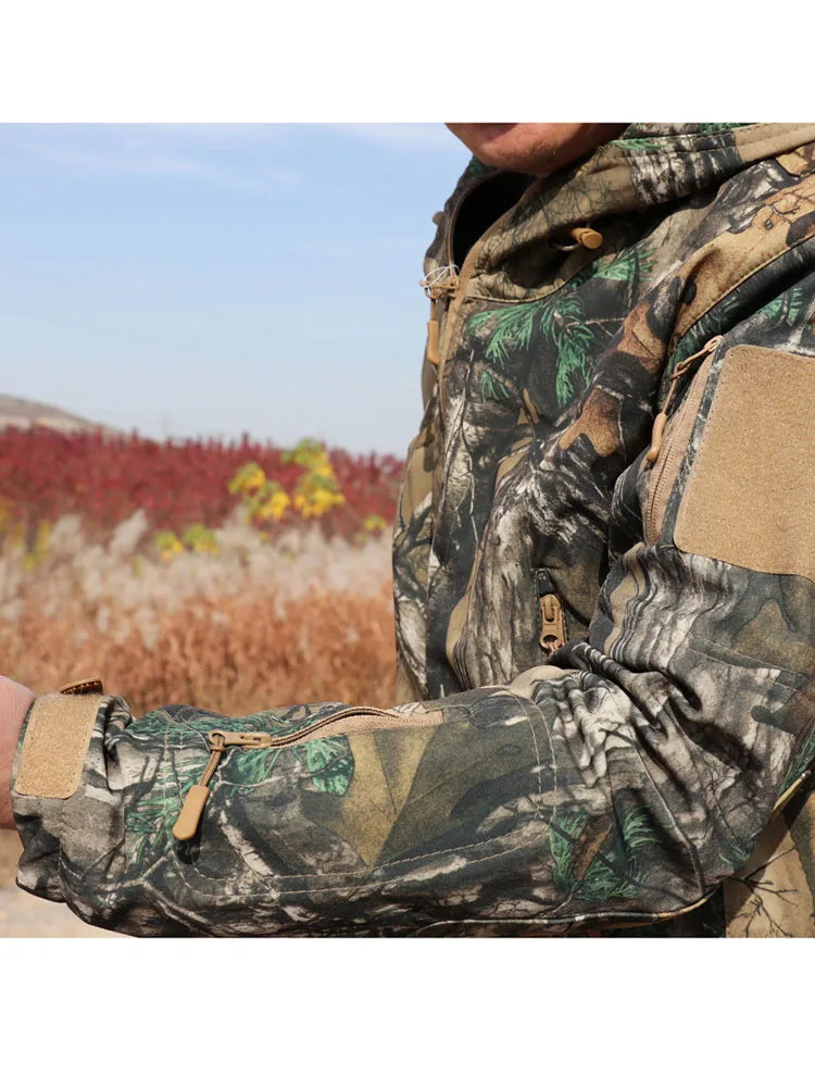 Keep-Warm Fleece Tactical Hiking Jacket Wind Waterproof Fishing Hoodie Bionic Camouflage Hunting Jacket Coat Sniper Clothes