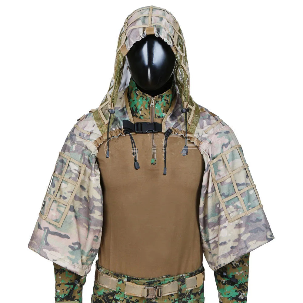 New Tactical CS Training Hunting Clothes With Yarn Sniper Camouflage Mesh Ghillie Suits Foundation Outdoor Shooting Jacket Sets