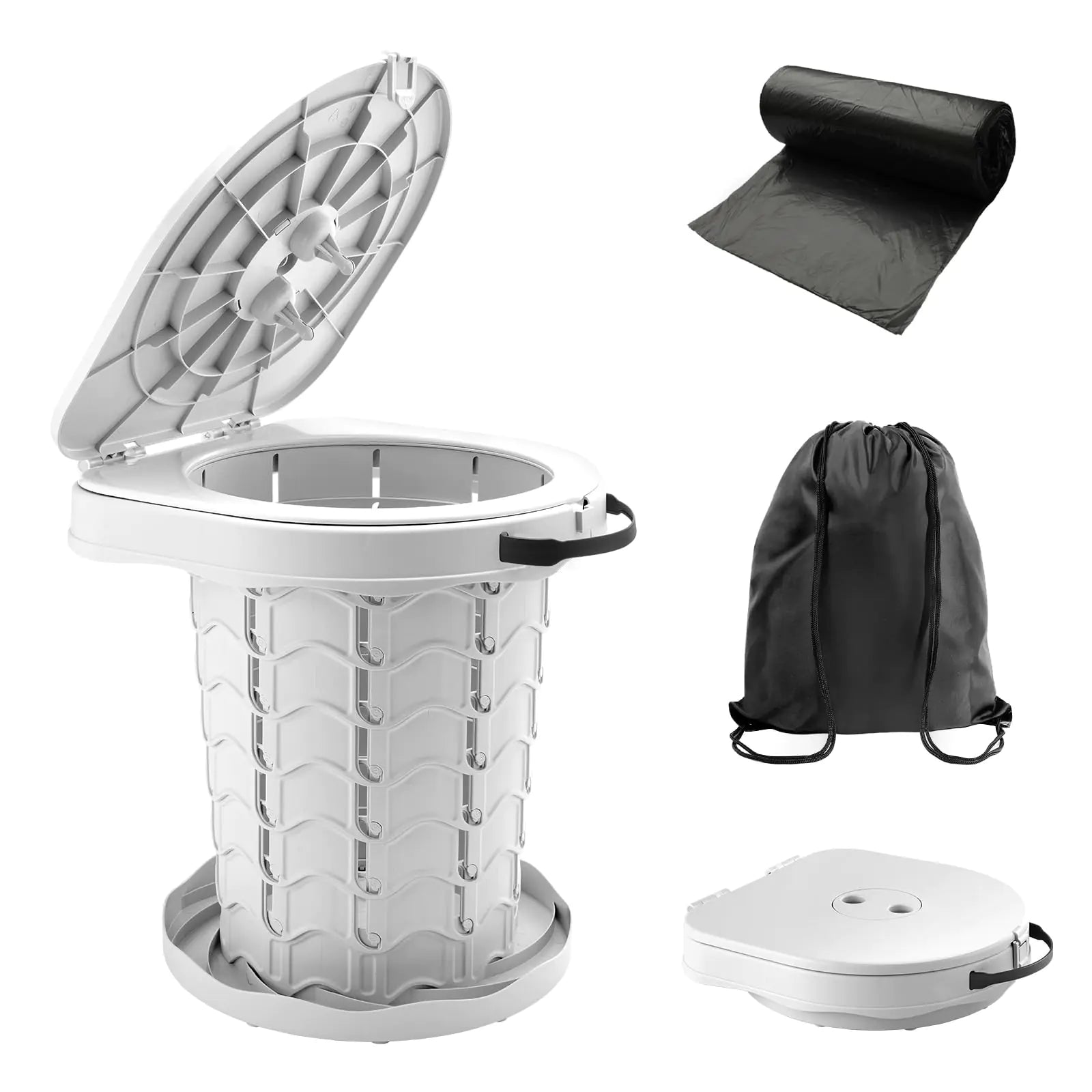 Retractable Portable Toilet for Camping - Adjustable Height Camp Toilet Portable Potty with Lid Luggable Loo Porta Potty for Camping Folding Car Toilet Travel Potty for Family Gray