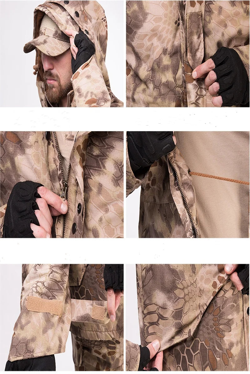 4XL G8 Windbreaker Tactical Jacket Men Winter Warm Hooded Coat Camouflage Fleece Clothes Outdoor Waterproof Hiking Heated Jacket