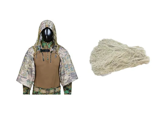 New Tactical CS Training Hunting Clothes With Yarn Sniper Camouflage Mesh Ghillie Suits Foundation Outdoor Shooting Jacket Sets