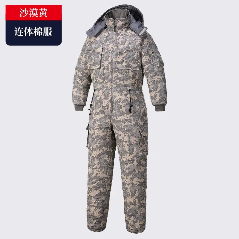 Men's Winter Waterproof Thickened Cotton Jumpsuit Clothing Camouflage Jacket Warm and Cold-proof Hooded Overalls 모터사이클 재킷
