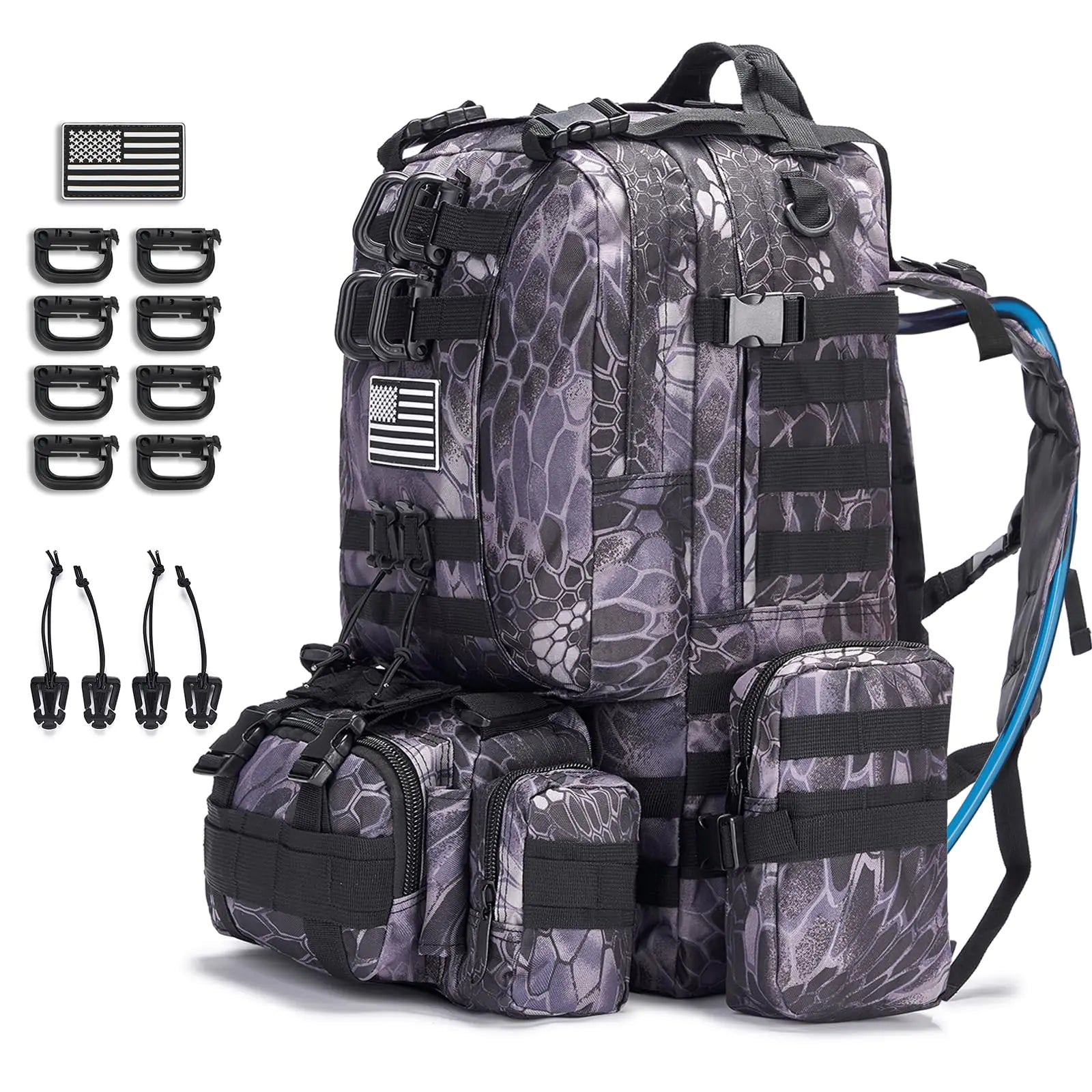 CALUOMATT Large Military Tactical Backpack for Men 40-50L Backpacks for Women Bug out Bag Army 3 Days Assault Pack Bags Rucksack with Molle System Black Camouflage-2