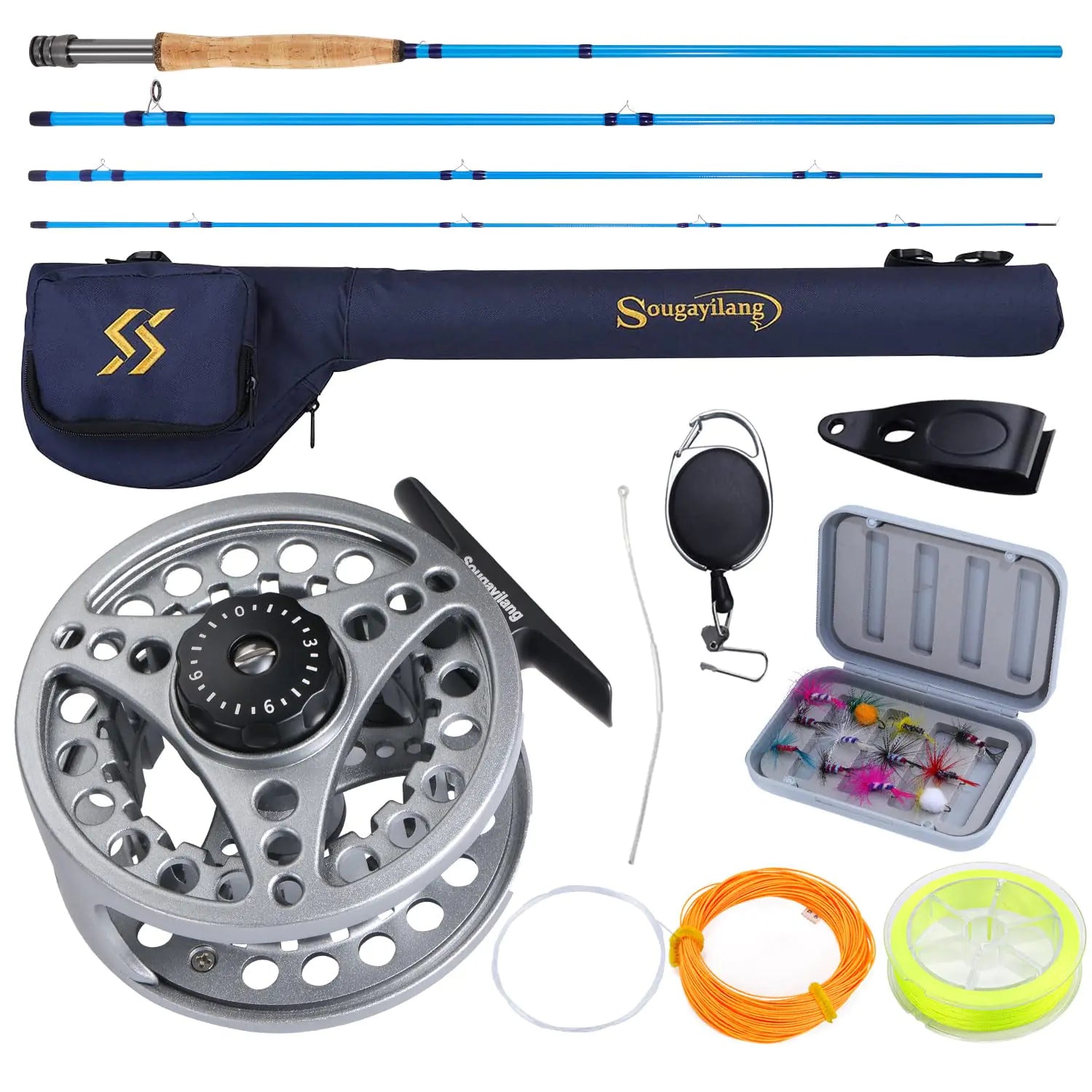 GREAT FOR GETTING INTO THE OUTDOORS! Sougayilang Fly Fishing Rod Reel Combo 4-Piece Fly Rod and Aluminum Alloy Reel Complete Starter Package with Rod Bag-Silver-#5