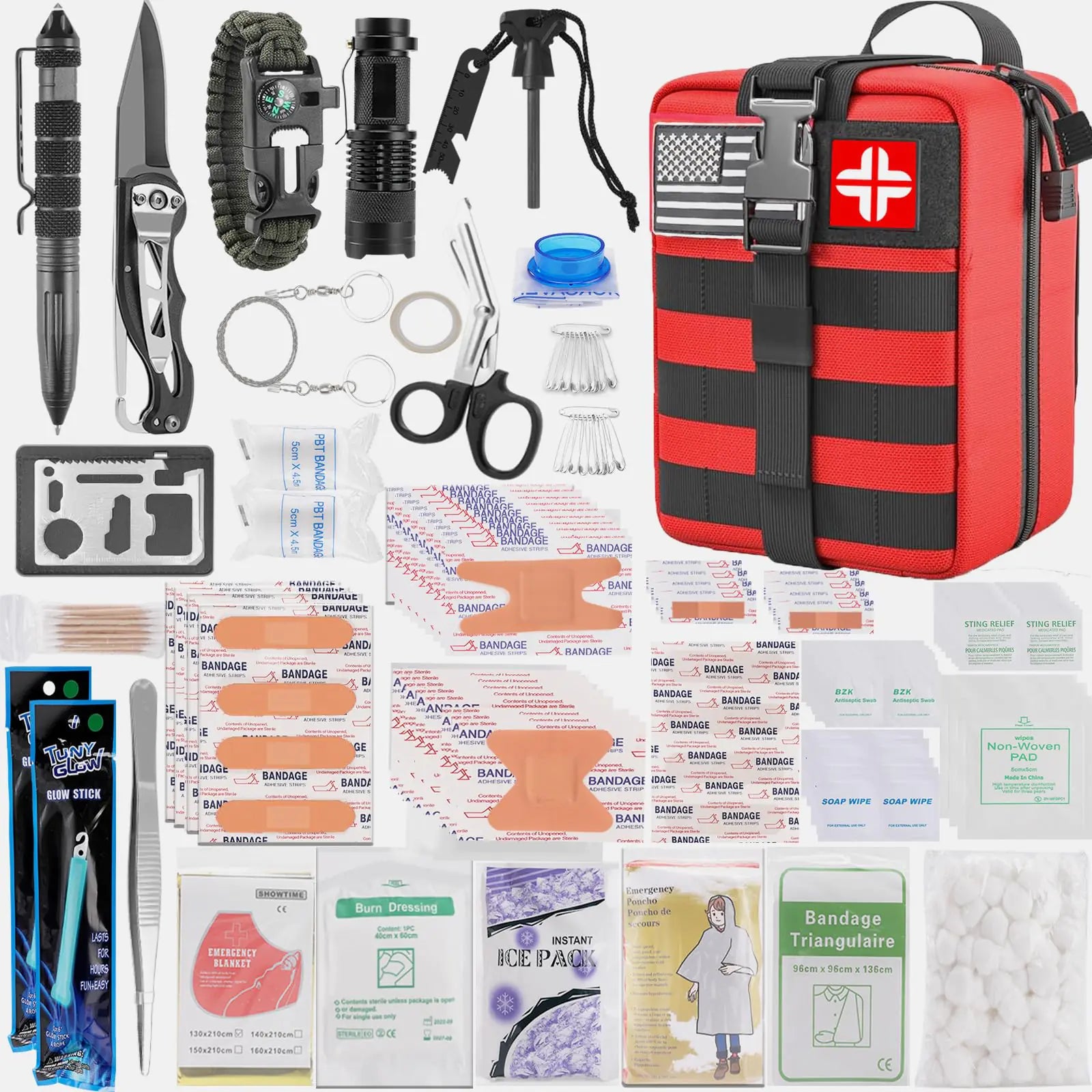 BOLDALLY Emergency First Aid Kit - 282 Piece Premium Survival Gear Essentials Supplies for Car Trucks Hiking Travel Camping Boating and Adventures Waterproof Compact Molle Pouch Survival Kit