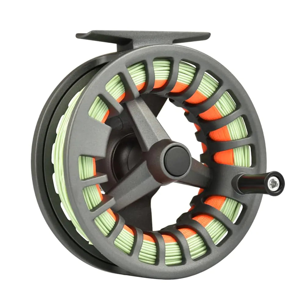 MASTER LOGIC Fly Fishing Reel 5/6wt Aluminum Alloy Body Fly Reels Durable Pre-Loaded Fly Fishing Reels with Green Line Combo Matt Gray