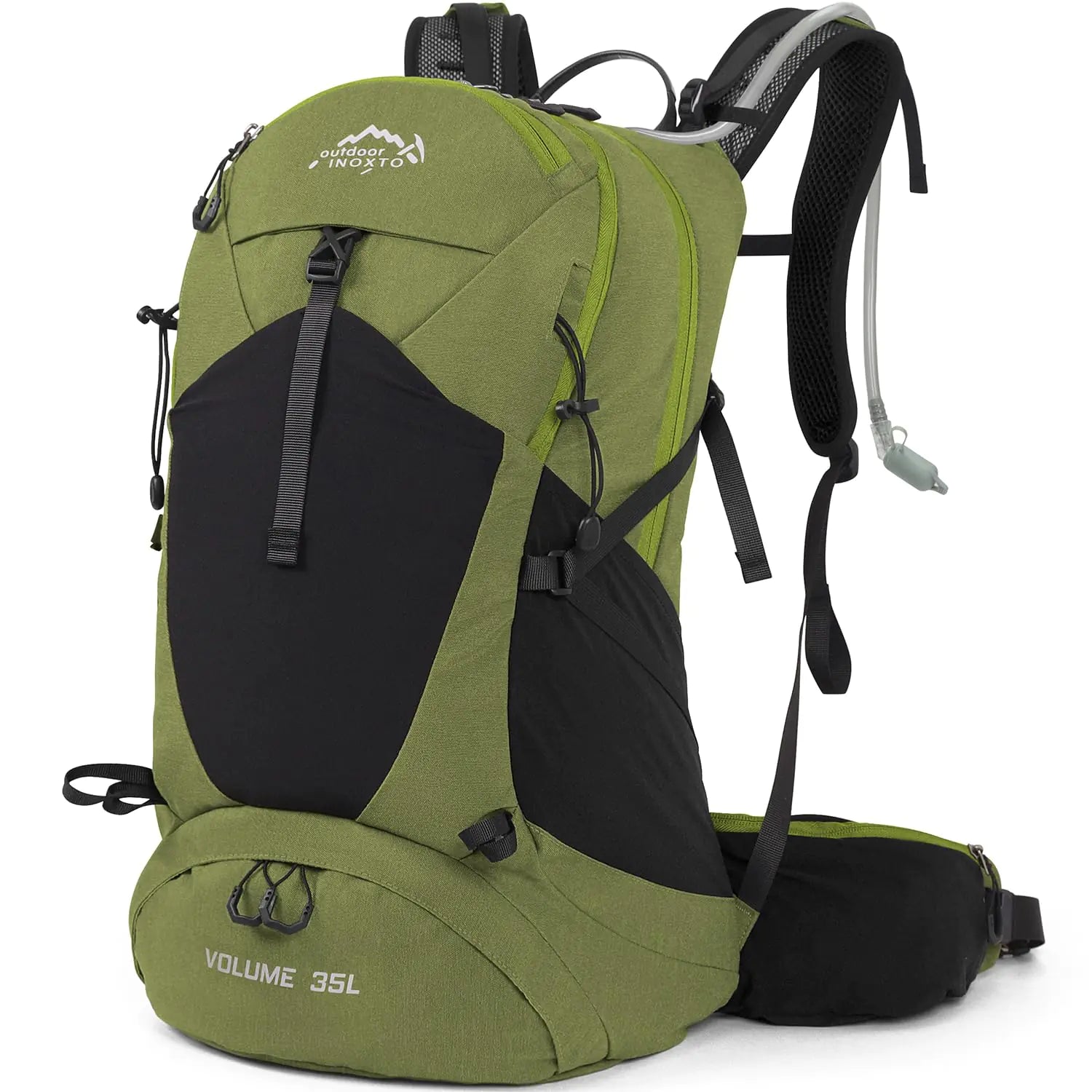 IX INOXTO Hiking Backpack35L Waterproof Hiking Daypack with 3L Water Bladder and Rain Cover Lightweight Travel Camping Backpack for Men Women (Dark Green)