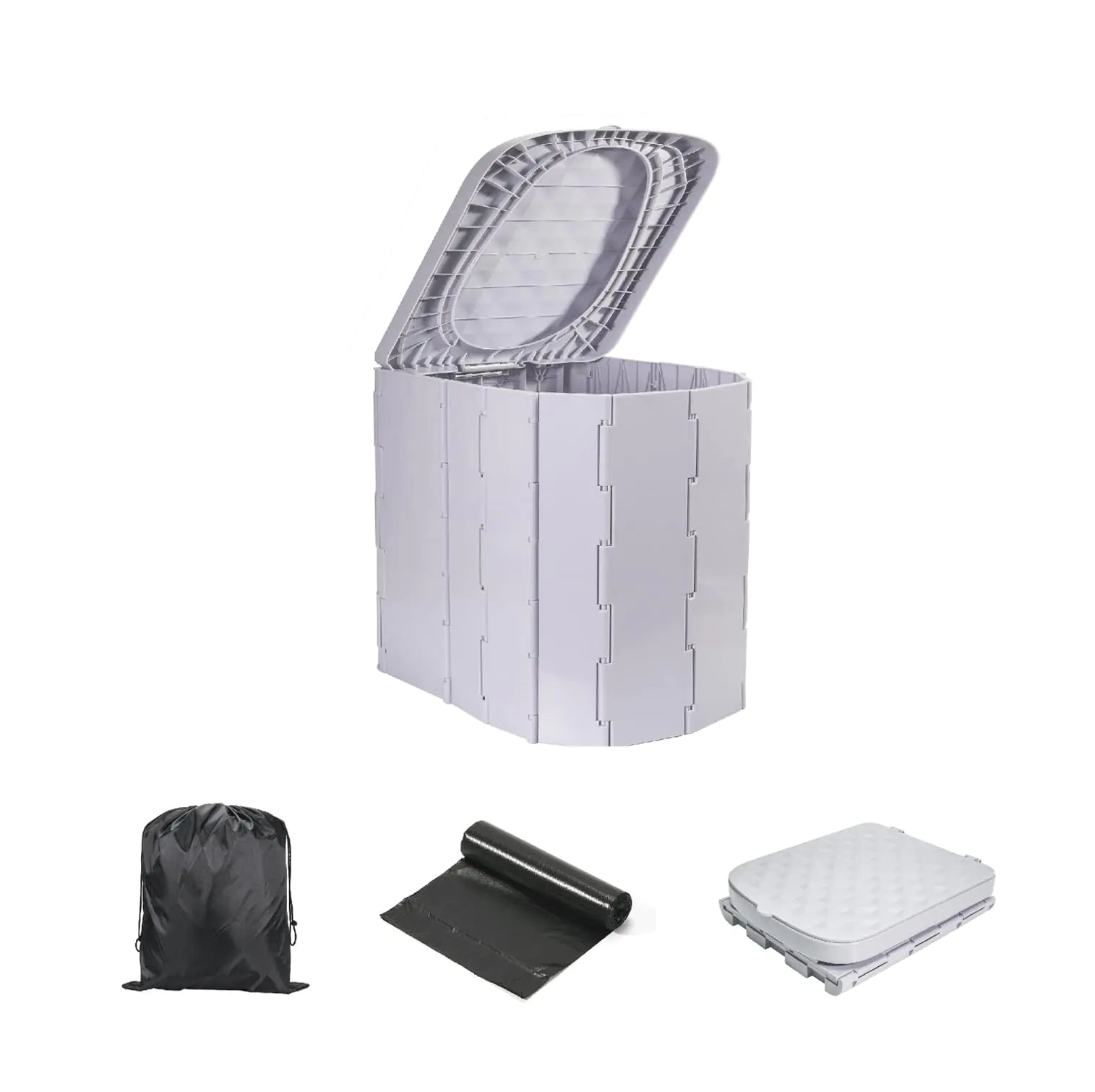 Upgrade XL Grey Portable Toilet for Camping Portable Folding Toilet with Lid Porta Potty Car Toilet Bucket Toilet Portable Potty for Adults Travel Toilet for Camping HikingLight Gray