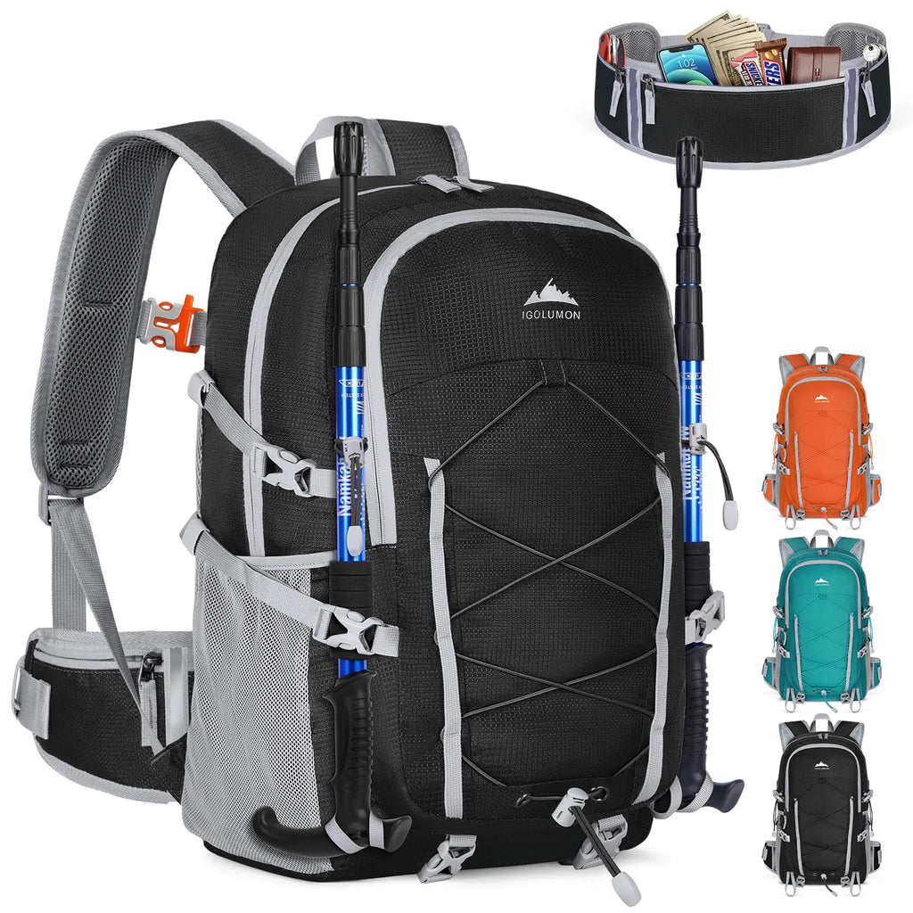 IGOLUMON Hiking Backpack 40L Packable Camping Backpack for Men Women Waterproof Lightweight Hiking Daypack Hiking Bag Foldable Backpack Travel Daypack for Climbing Trekking CampingBlack