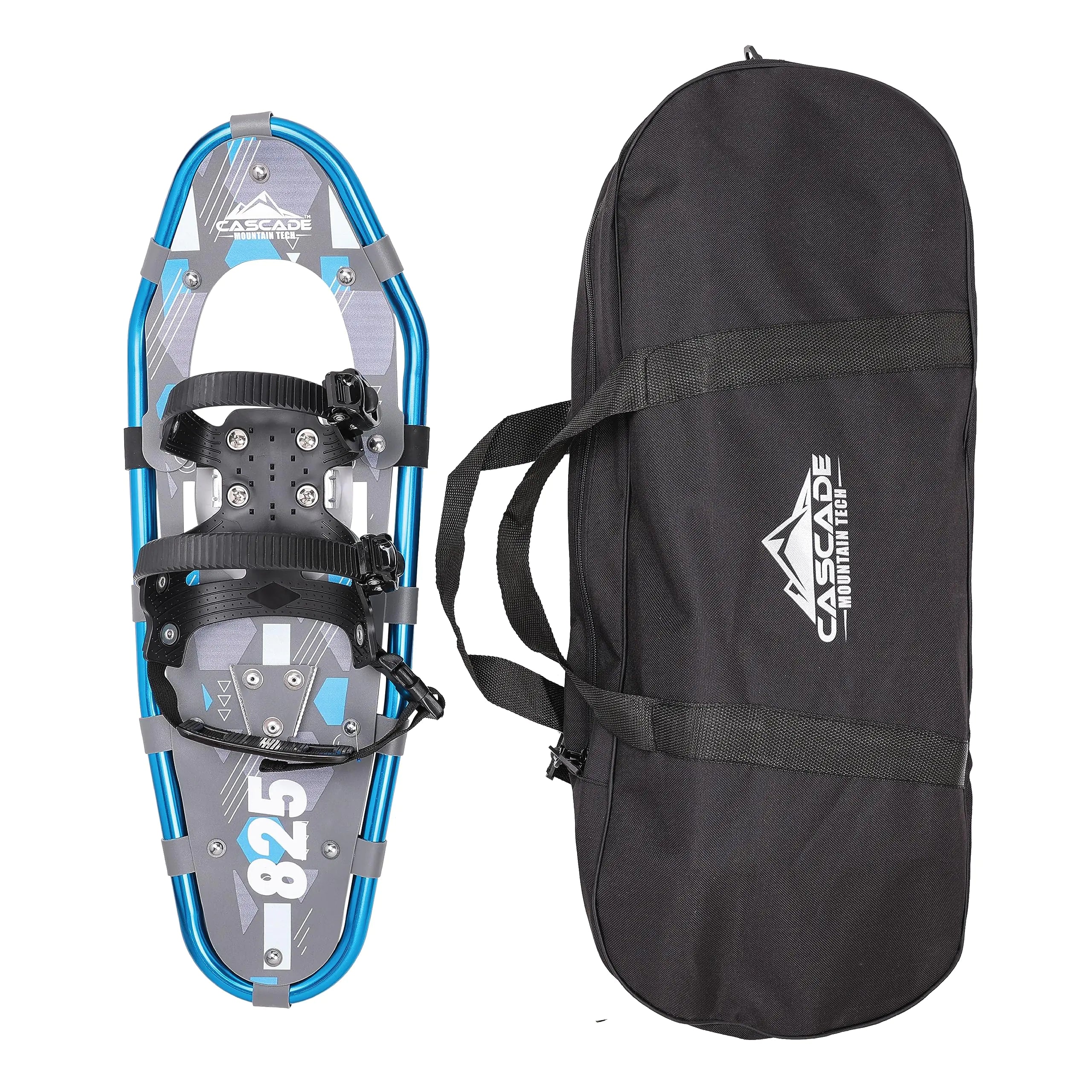 Lightweight Aluminum Frame Snowshoes with Dual Ratchet Bindings Nylon Heel Strap HDPE Decking Includes Heavy Duty Carry Bag Available in Adult and Kids Sizes 25" Blue Snowshoe Only