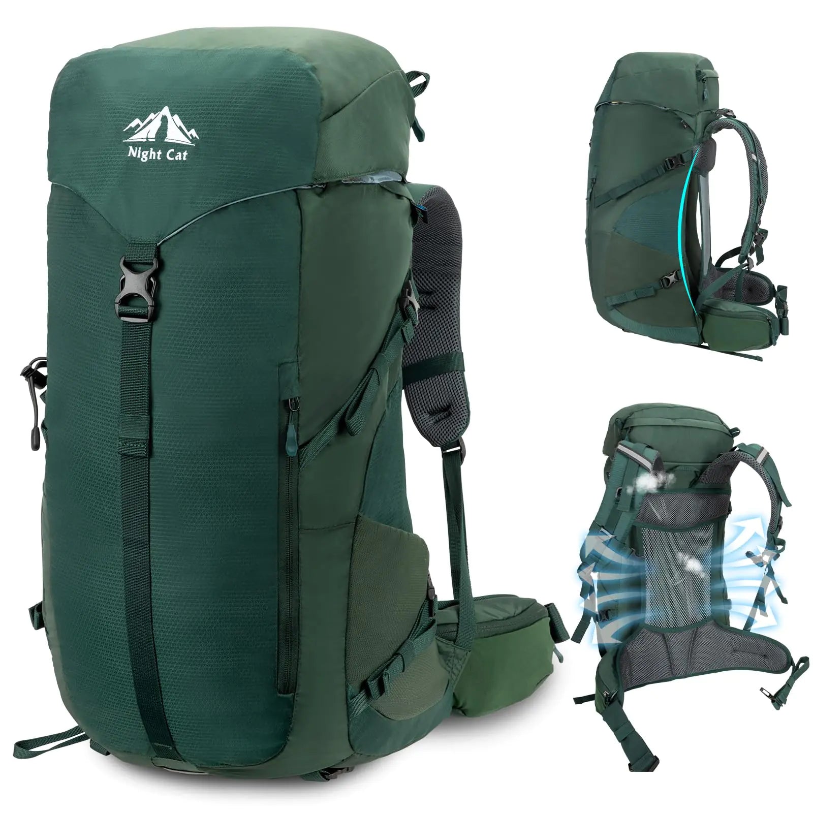 Night Cat Internal-frame Hiking Backpack: 50L Camping Backpack for Men Women Lightweight Waterproof Rain Cover